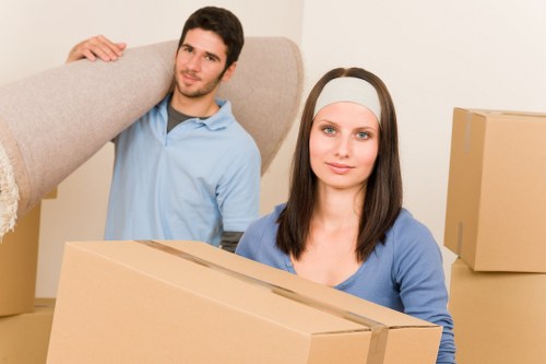 Household items being loaded into a mobile storage unit