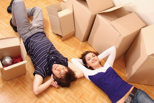 Packed boxes and furniture preparation for a flat move